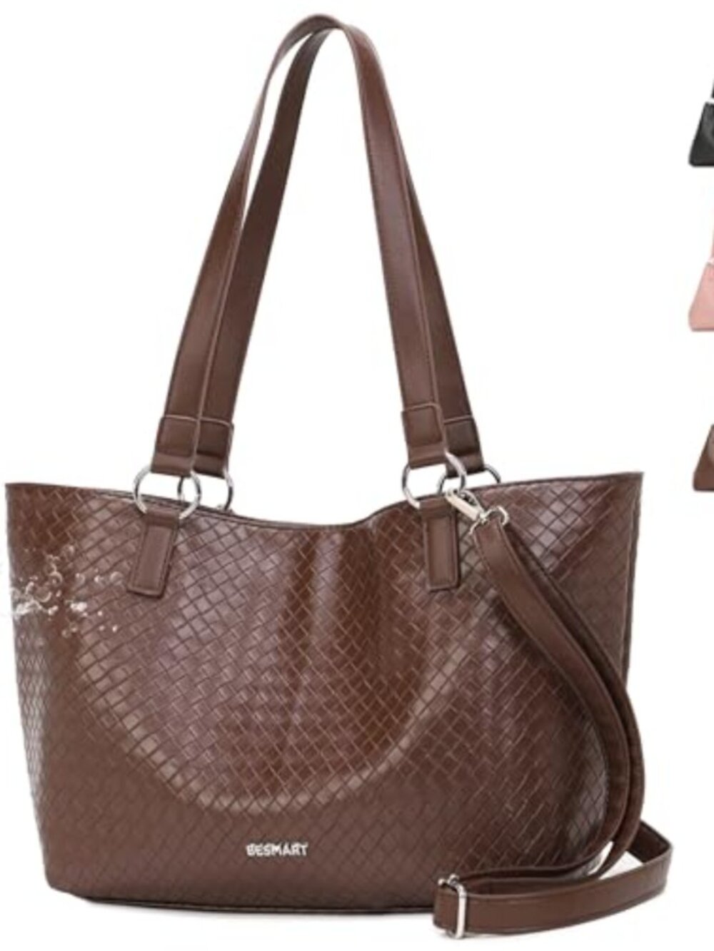 Waterproof Woven Tote Bag for Women PU Vegan Leather Shoulder Crossbody Handbag